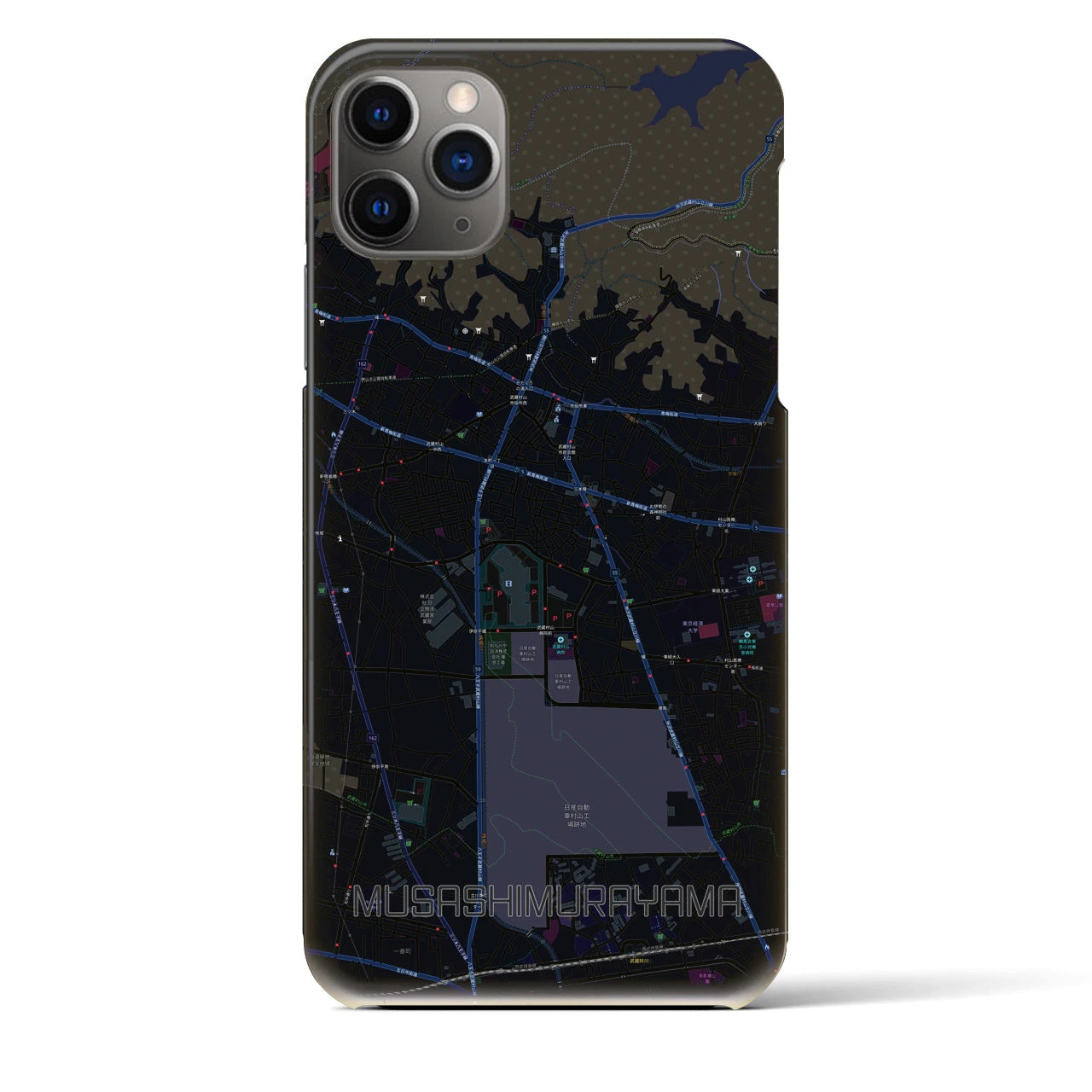 【武蔵村山】地図柄iPhoneケース（バックカバータイプ・ブラック）iPhone 11 Pro Max 用