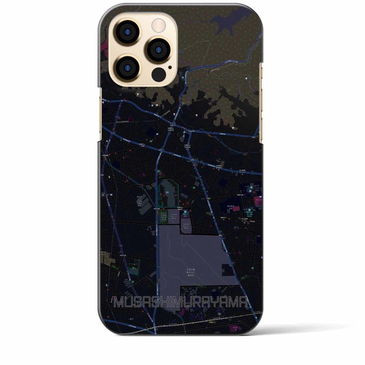 【武蔵村山】地図柄iPhoneケース（バックカバータイプ・ブラック）iPhone 12 Pro Max 用