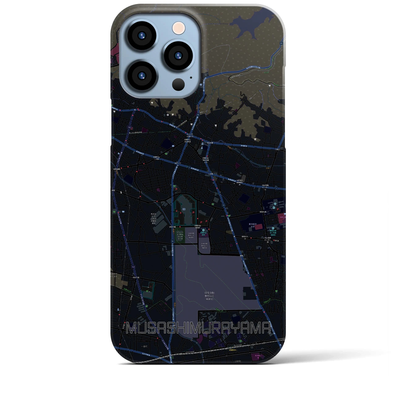 【武蔵村山】地図柄iPhoneケース（バックカバータイプ・ブラック）iPhone 13 Pro Max 用