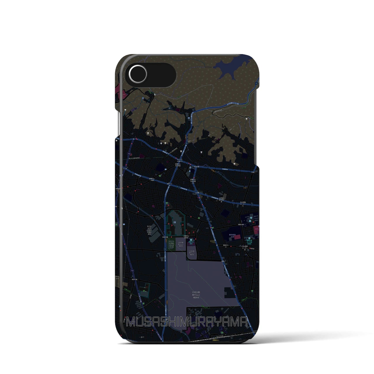 【武蔵村山】地図柄iPhoneケース（バックカバータイプ・ブラック）iPhone SE（第3 / 第2世代） / 8 / 7 / 6s / 6 用