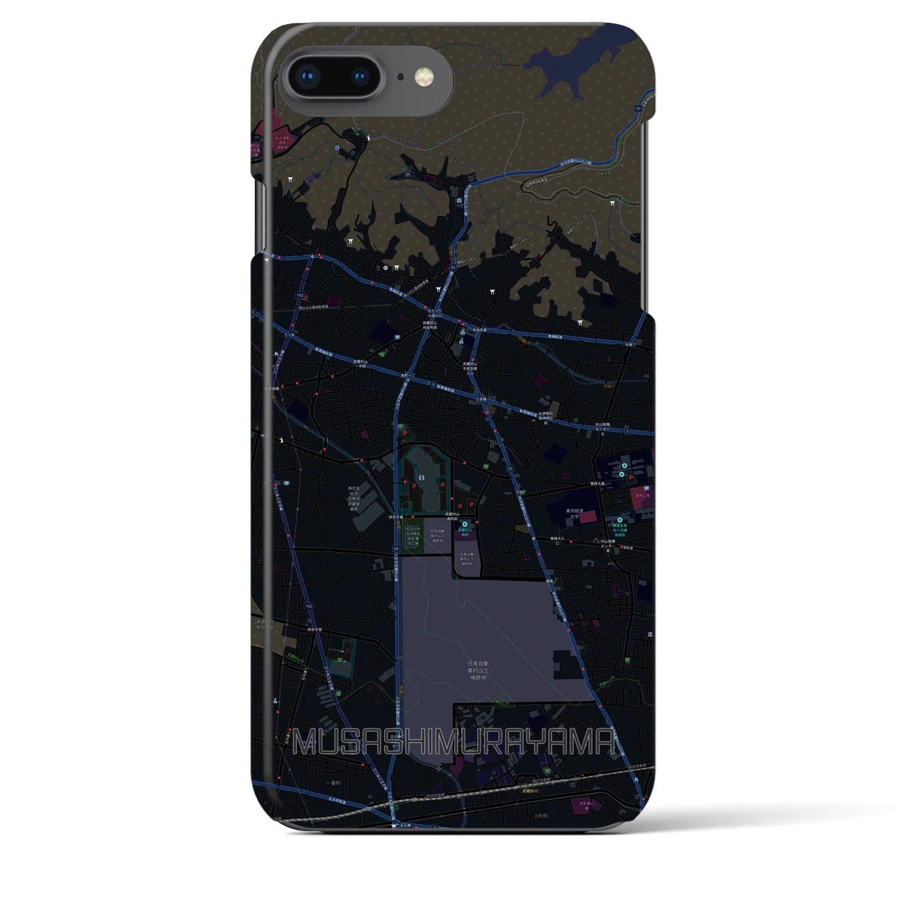 【武蔵村山】地図柄iPhoneケース（バックカバータイプ・ブラック）iPhone 8Plus /7Plus / 6sPlus / 6Plus 用