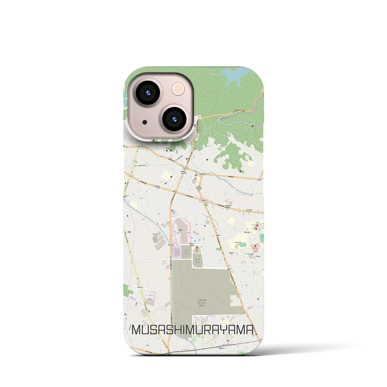 【武蔵村山】地図柄iPhoneケース（バックカバータイプ・ナチュラル）iPhone 13 mini 用
