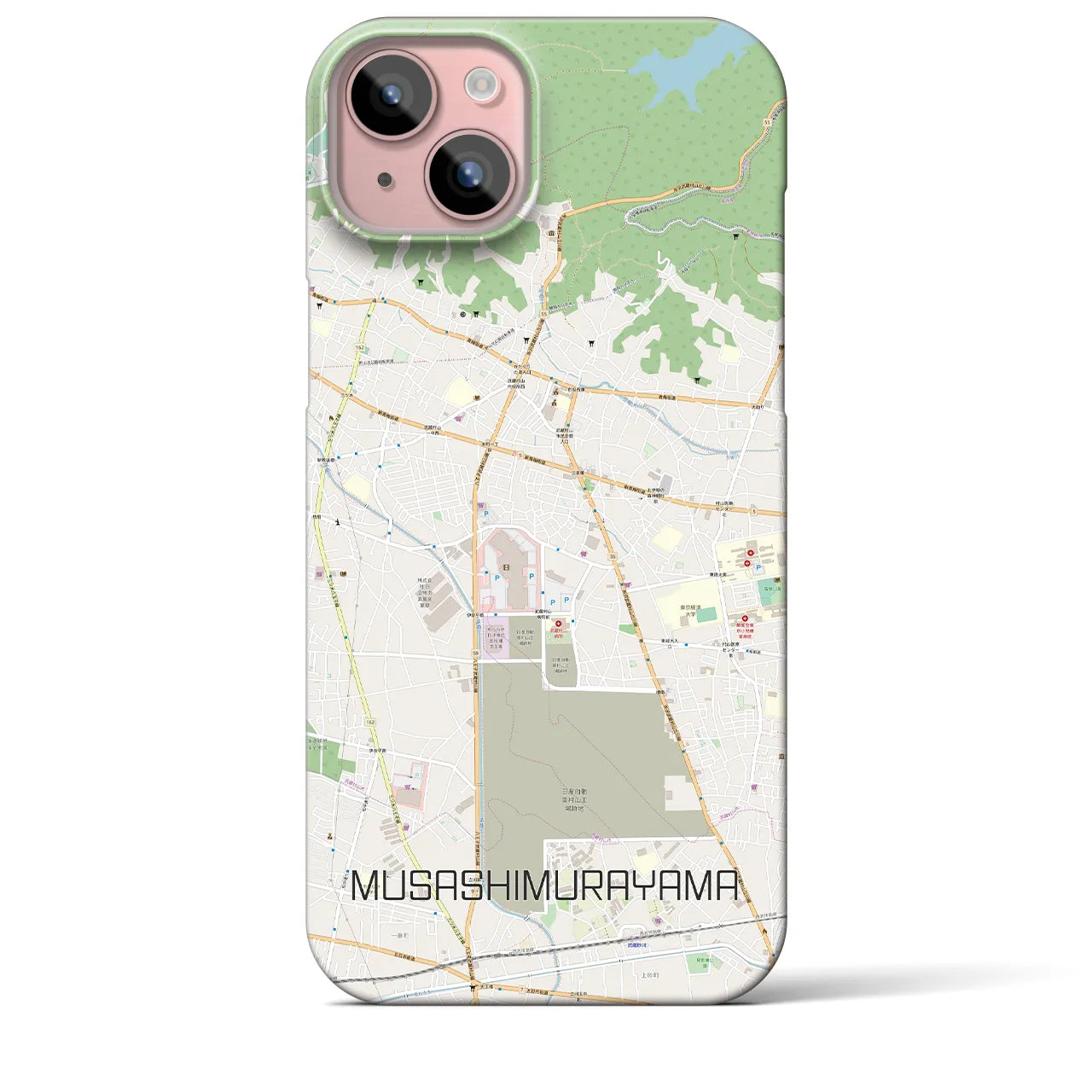 【武蔵村山】地図柄iPhoneケース（バックカバータイプ・ナチュラル）iPhone 15 Plus 用