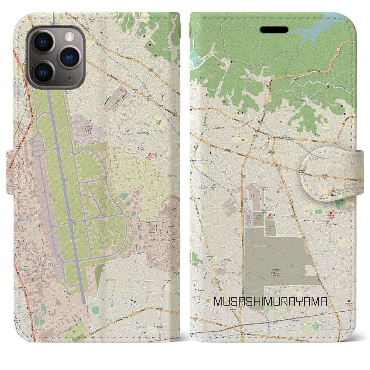 【武蔵村山】地図柄iPhoneケース（手帳両面タイプ・ナチュラル）iPhone 11 Pro Max 用