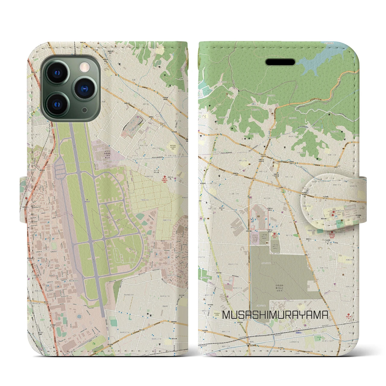 【武蔵村山】地図柄iPhoneケース（手帳両面タイプ・ナチュラル）iPhone 11 Pro 用