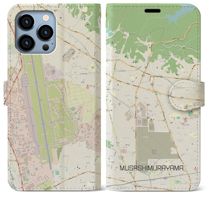 【武蔵村山】地図柄iPhoneケース（手帳両面タイプ・ナチュラル）iPhone 13 Pro Max 用