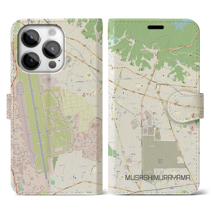 【武蔵村山】地図柄iPhoneケース（手帳両面タイプ・ナチュラル）iPhone 14 Pro 用