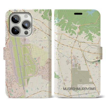 【武蔵村山】地図柄iPhoneケース（手帳両面タイプ・ナチュラル）iPhone 15 Pro 用