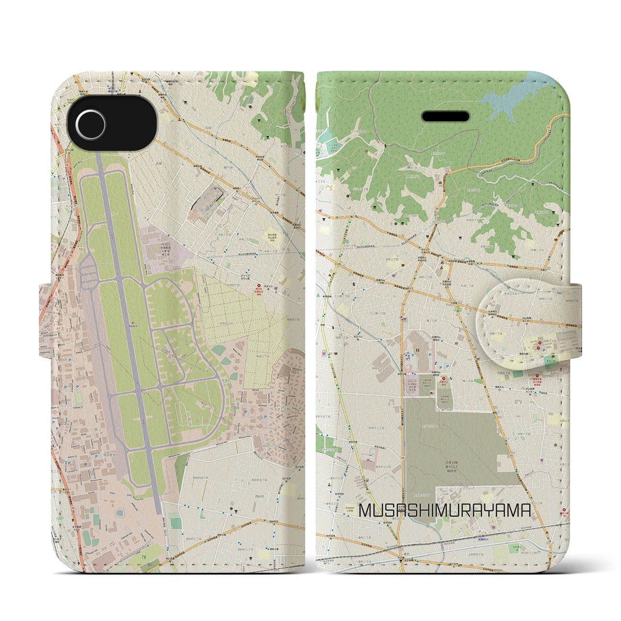 【武蔵村山】地図柄iPhoneケース（手帳両面タイプ・ナチュラル）iPhone SE（第3 / 第2世代） / 8 / 7 / 6s / 6 用
