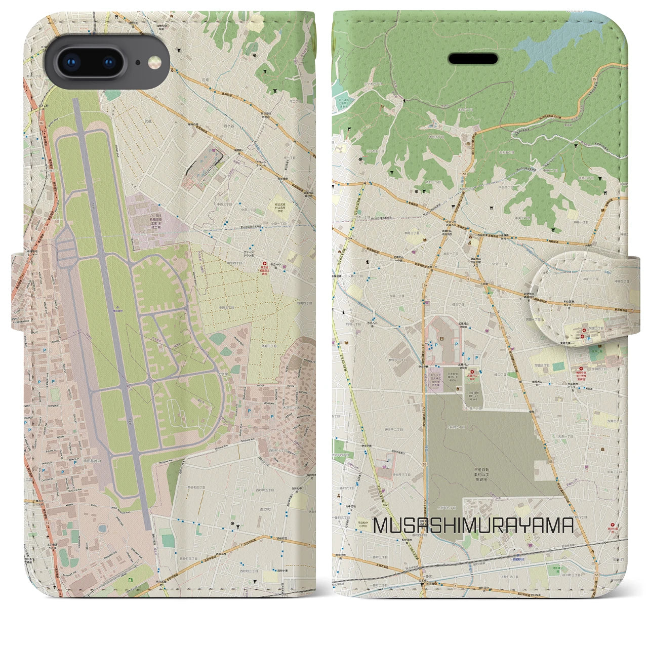 【武蔵村山】地図柄iPhoneケース（手帳両面タイプ・ナチュラル）iPhone 8Plus /7Plus / 6sPlus / 6Plus 用