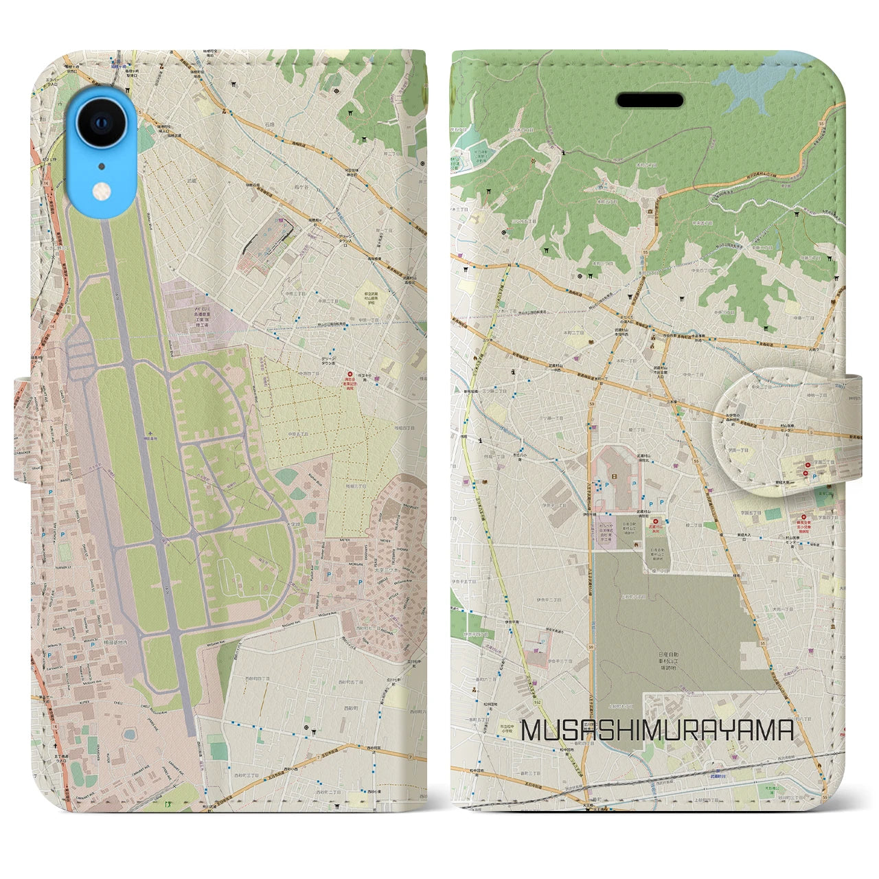 【武蔵村山】地図柄iPhoneケース（手帳両面タイプ・ナチュラル）iPhone XR 用