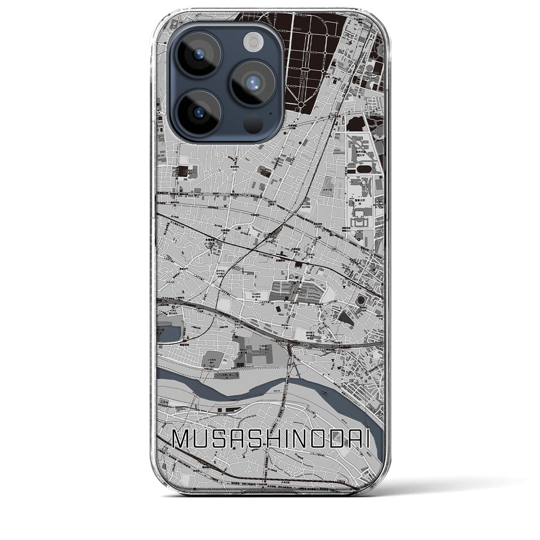 【武蔵野台】地図柄iPhoneケース（クリアタイプ・モノトーン）iPhone 15 Pro Max 用