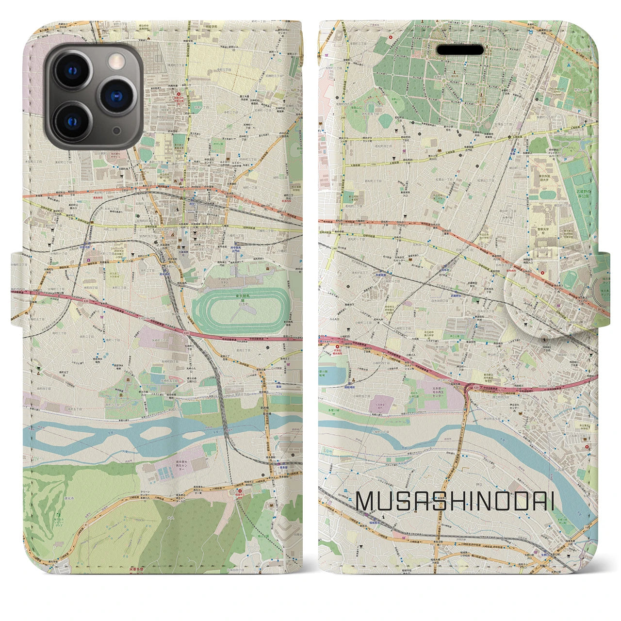 【武蔵野台】地図柄iPhoneケース（手帳両面タイプ・ナチュラル）iPhone 11 Pro Max 用