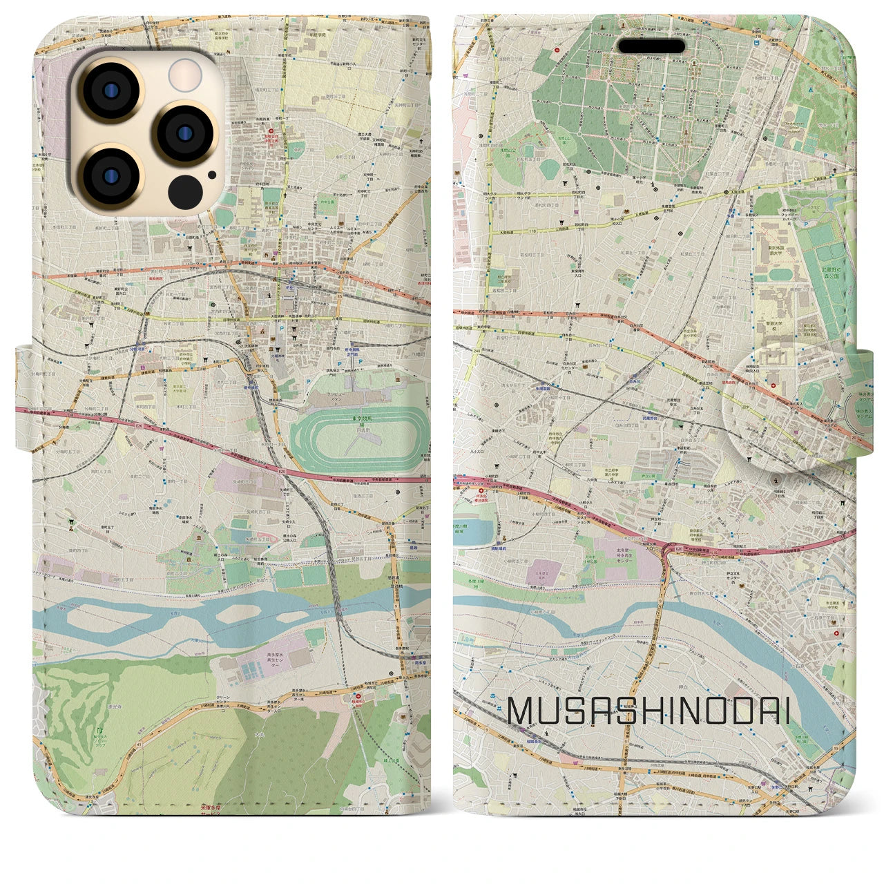 【武蔵野台】地図柄iPhoneケース（手帳両面タイプ・ナチュラル）iPhone 12 Pro Max 用