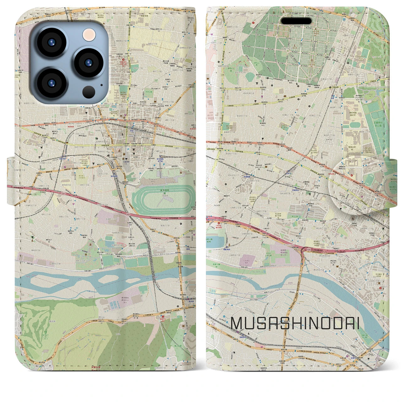 【武蔵野台】地図柄iPhoneケース（手帳両面タイプ・ナチュラル）iPhone 13 Pro Max 用