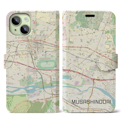 【武蔵野台（東京都）】地図柄iPhoneケース（手帳タイプ）ナチュラル・iPhone 15 用