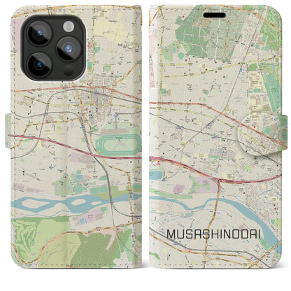 【武蔵野台（東京都）】地図柄iPhoneケース（手帳タイプ）ナチュラル・iPhone 15 Pro Max 用