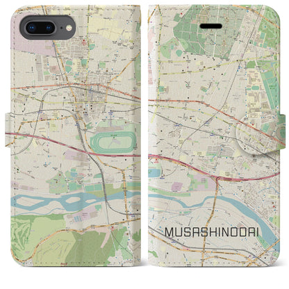 【武蔵野台（東京都）】地図柄iPhoneケース（手帳タイプ）ナチュラル・iPhone 8Plus /7Plus / 6sPlus / 6Plus 用