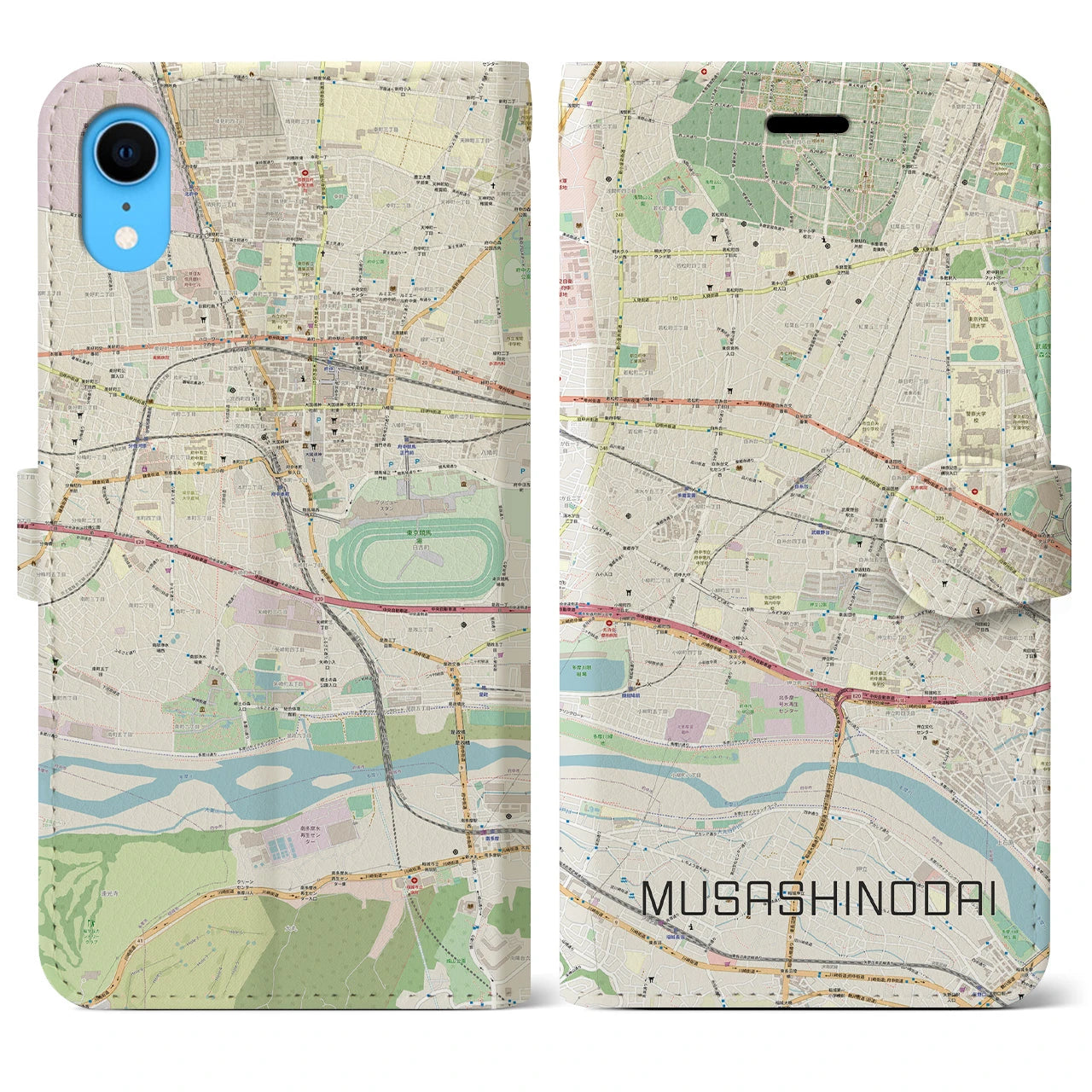 【武蔵野台】地図柄iPhoneケース（手帳両面タイプ・ナチュラル）iPhone XR 用