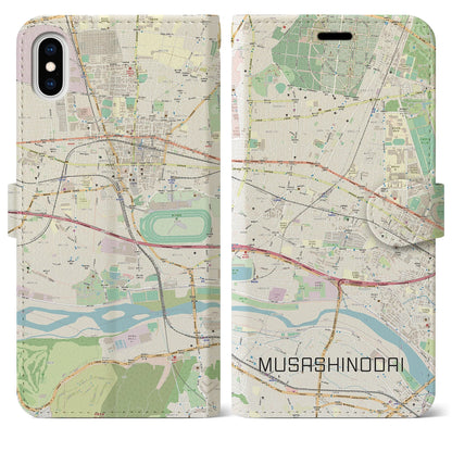 【武蔵野台（東京都）】地図柄iPhoneケース（手帳タイプ）ナチュラル・iPhone XS Max 用