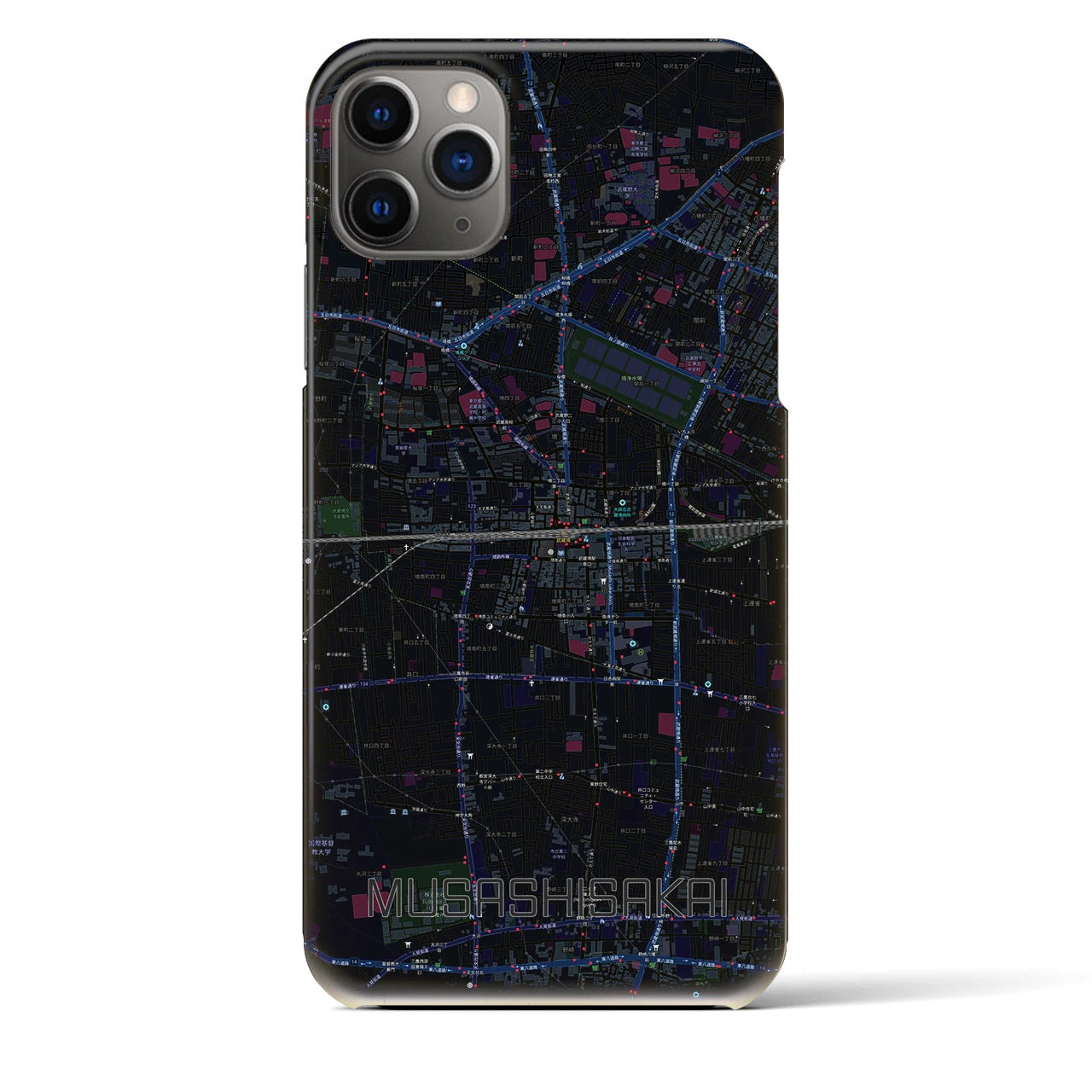 【武蔵境2】地図柄iPhoneケース（バックカバータイプ・ブラック）iPhone 11 Pro Max 用