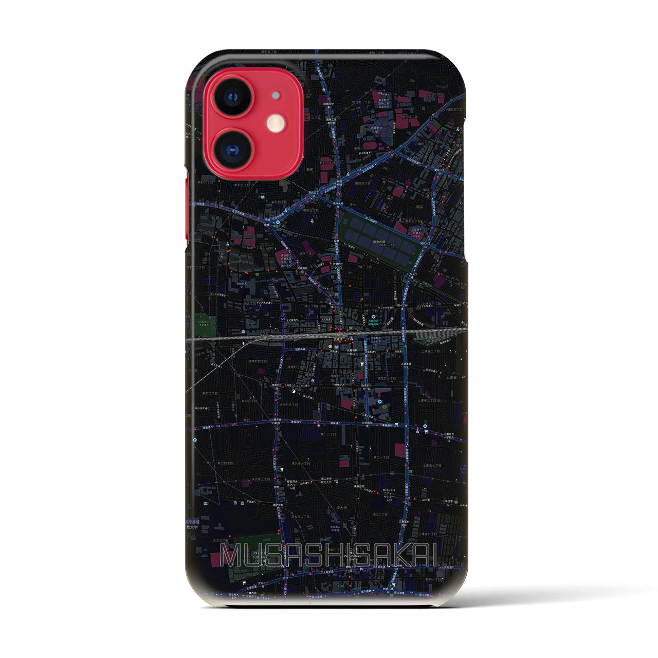 【武蔵境2】地図柄iPhoneケース（バックカバータイプ・ブラック）iPhone 11 用