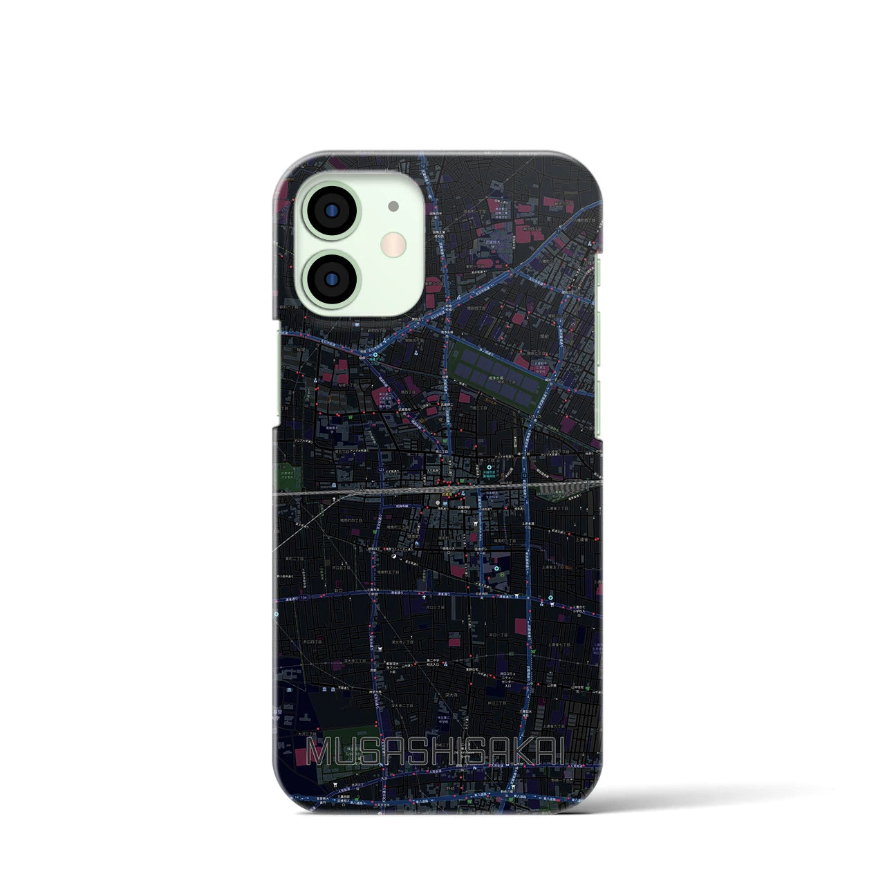 【武蔵境2】地図柄iPhoneケース（バックカバータイプ・ブラック）iPhone 12 mini 用