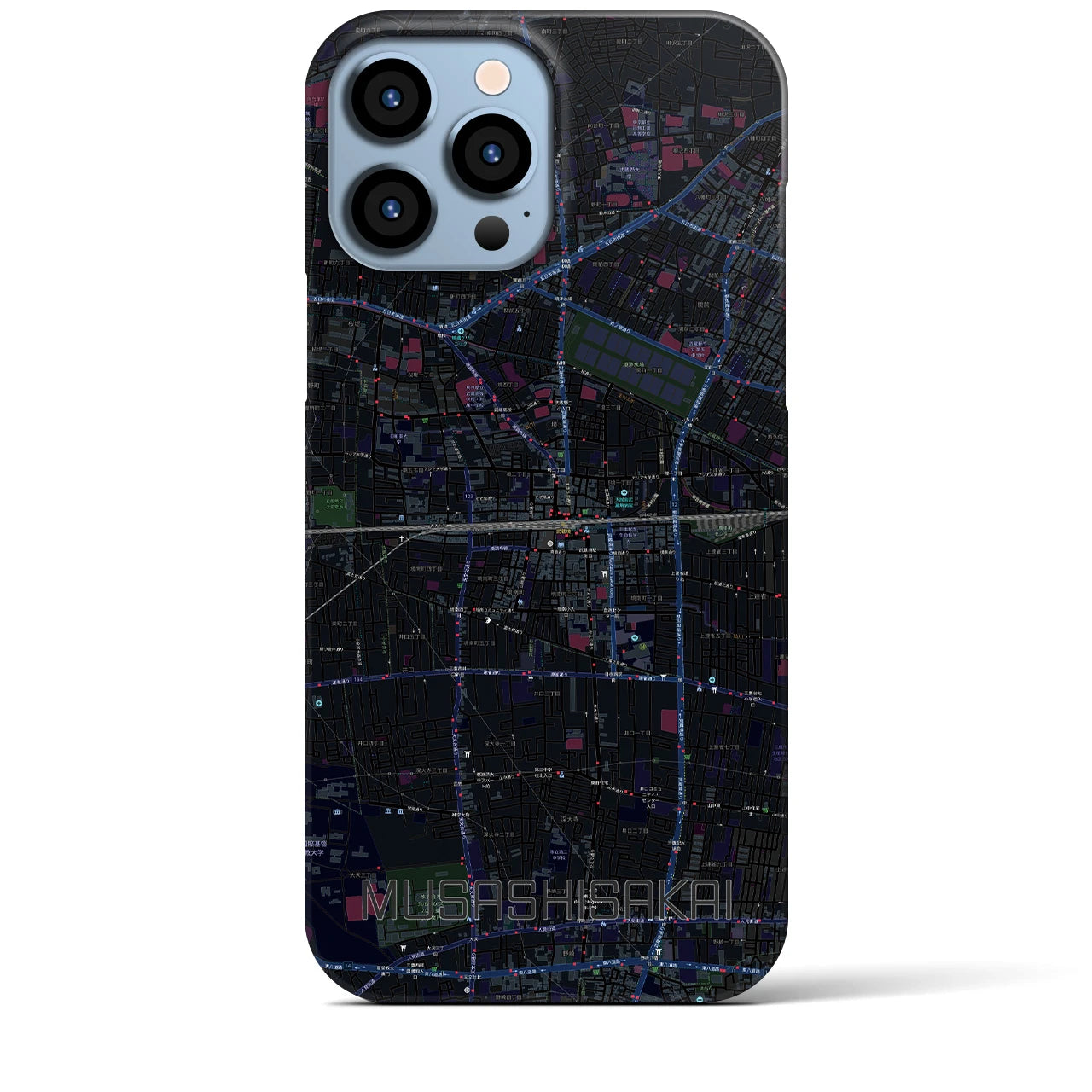 【武蔵境2】地図柄iPhoneケース（バックカバータイプ・ブラック）iPhone 13 Pro Max 用