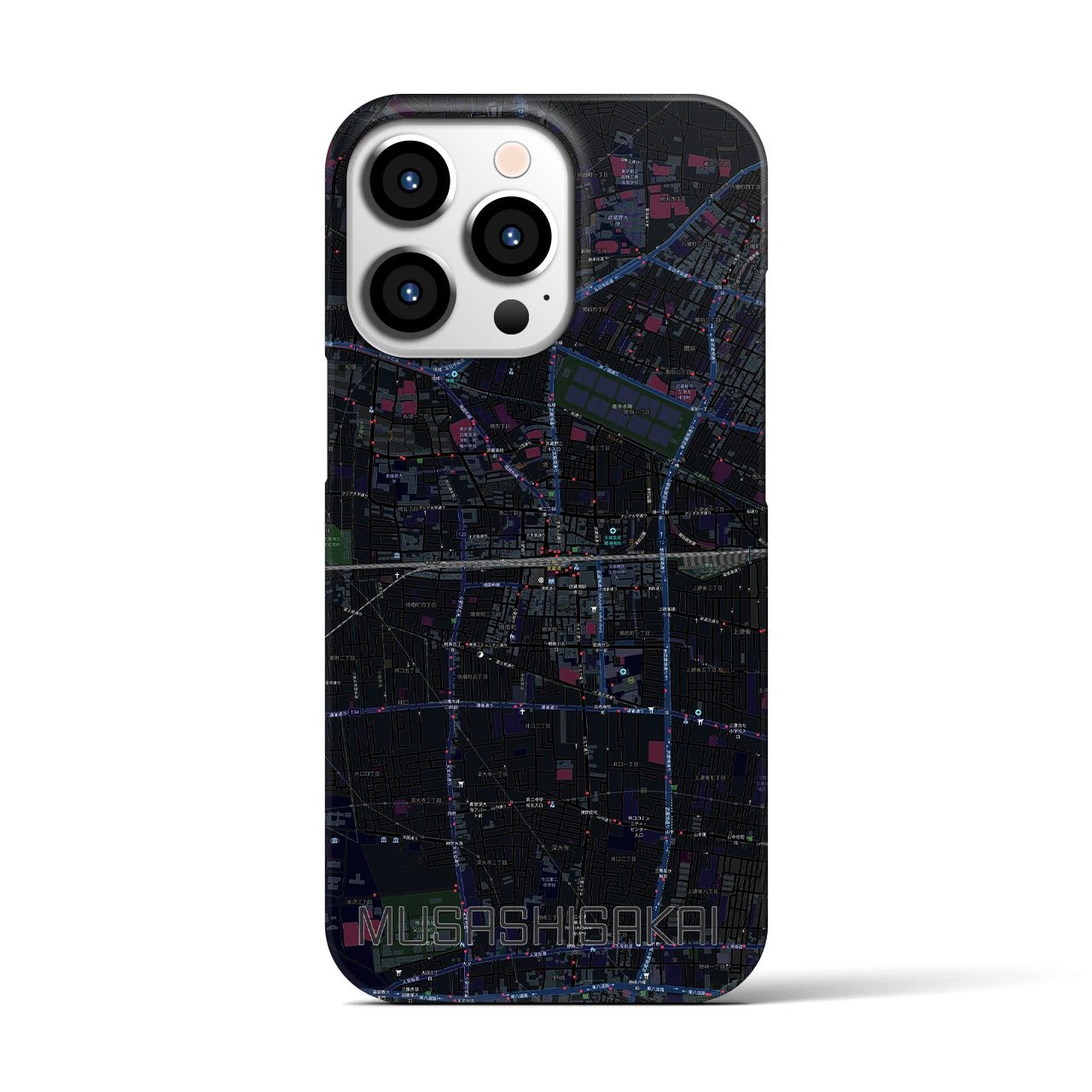 【武蔵境2】地図柄iPhoneケース（バックカバータイプ・ブラック）iPhone 13 Pro 用