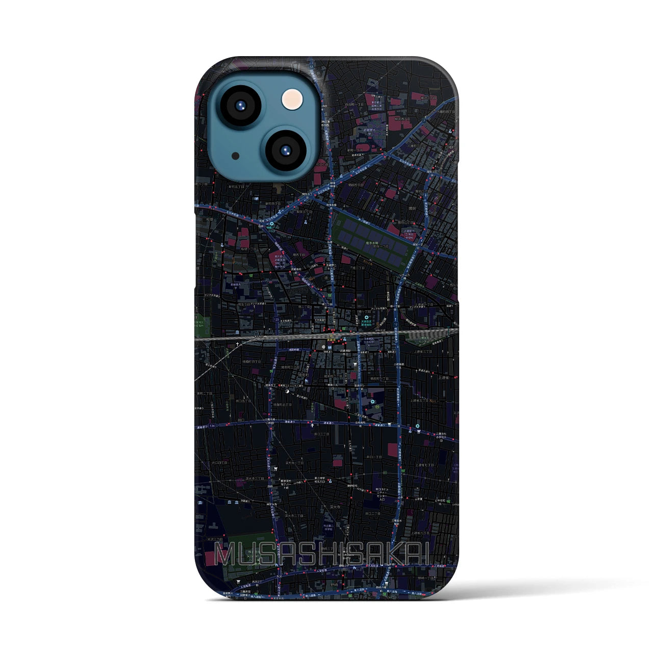 【武蔵境2】地図柄iPhoneケース（バックカバータイプ・ブラック）iPhone 13 用