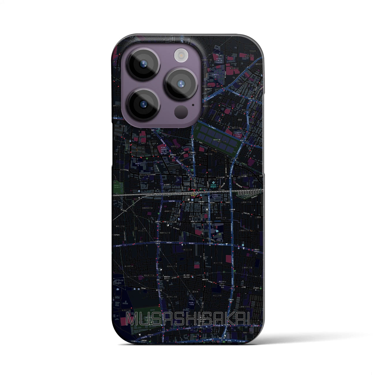 【武蔵境2】地図柄iPhoneケース（バックカバータイプ・ブラック）iPhone 14 Pro 用