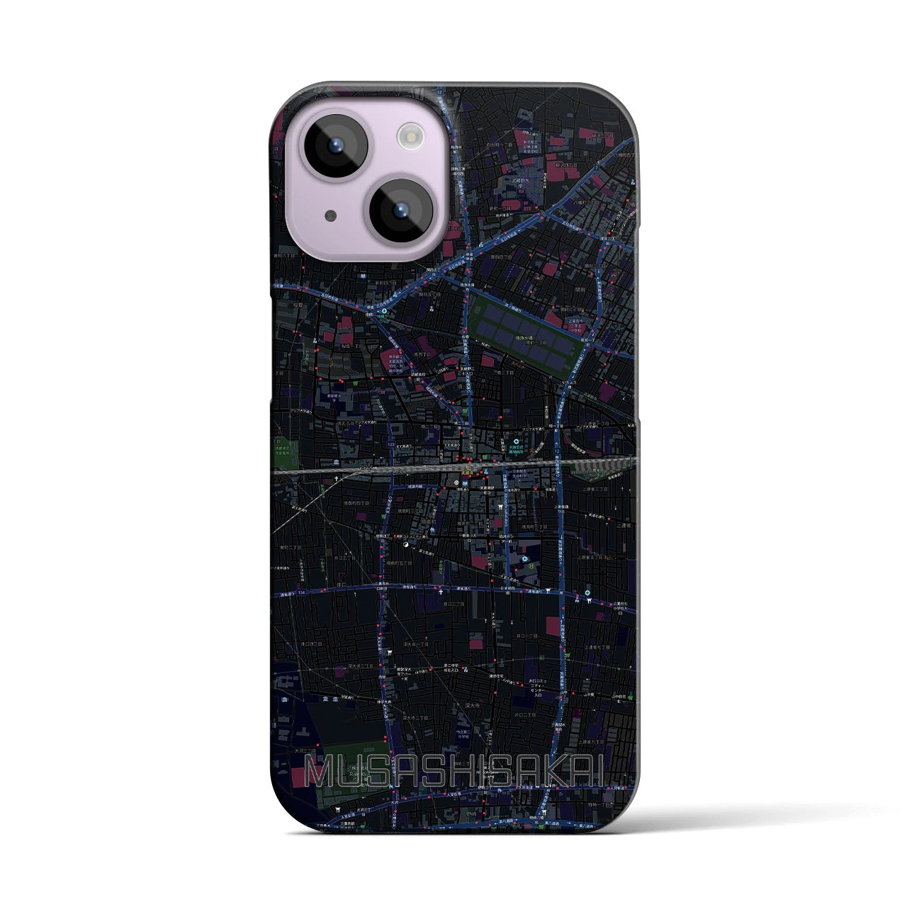 【武蔵境2】地図柄iPhoneケース（バックカバータイプ・ブラック）iPhone 14 用