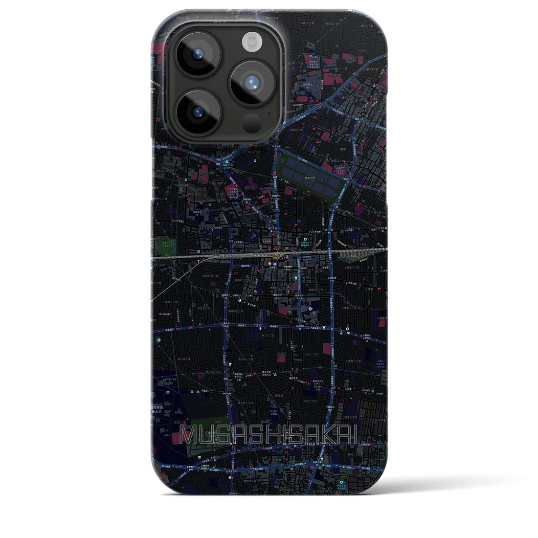 【武蔵境2】地図柄iPhoneケース（バックカバータイプ・ブラック）iPhone 15 Pro Max 用