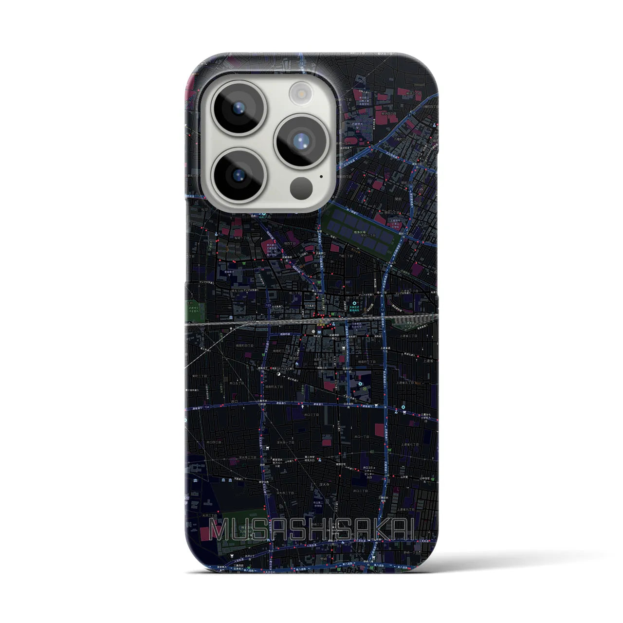 【武蔵境2】地図柄iPhoneケース（バックカバータイプ・ブラック）iPhone 15 Pro 用