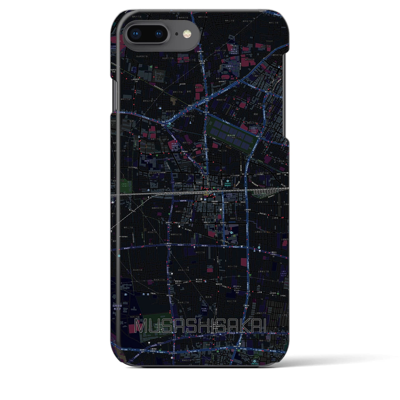【武蔵境2】地図柄iPhoneケース（バックカバータイプ・ブラック）iPhone 8Plus /7Plus / 6sPlus / 6Plus 用
