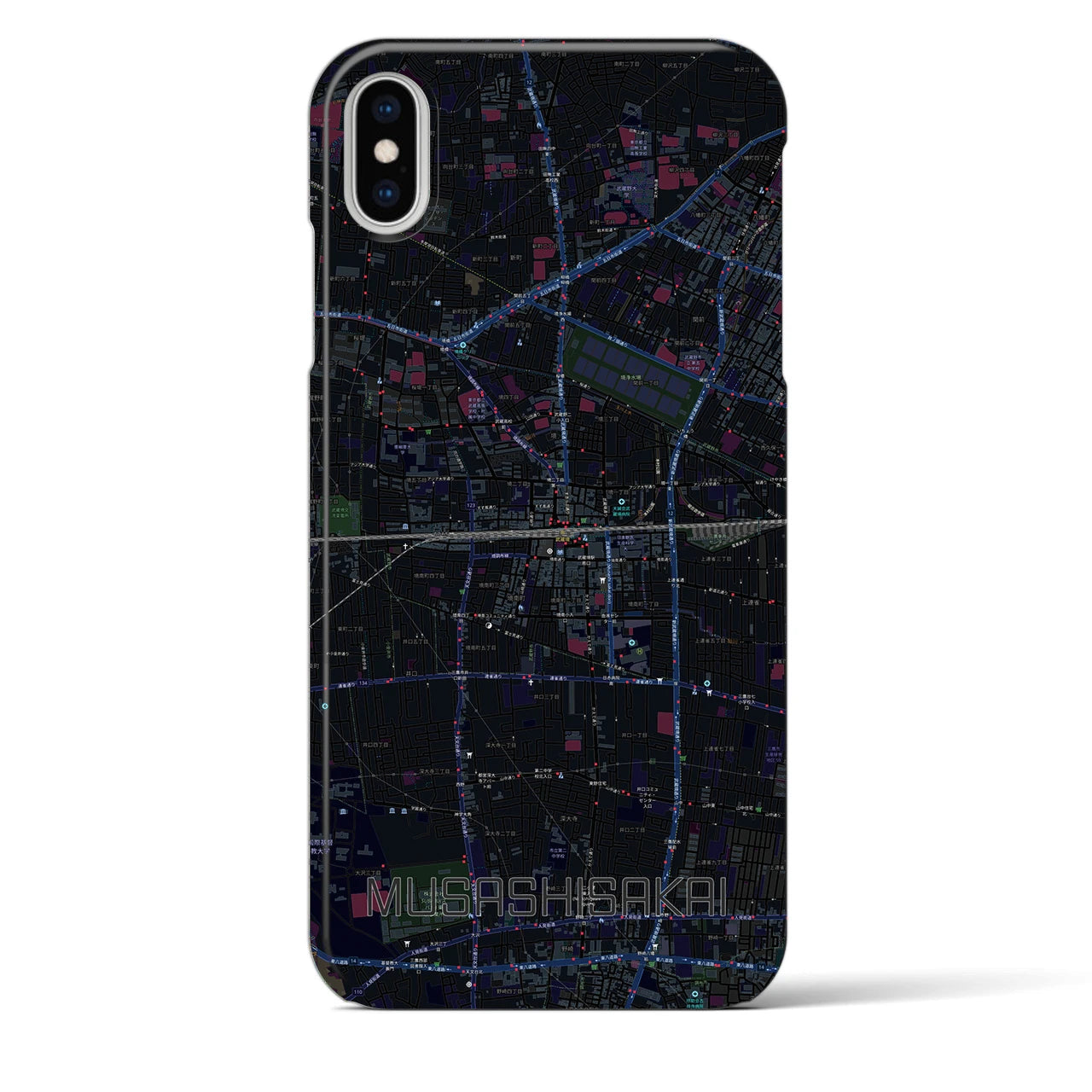 【武蔵境2】地図柄iPhoneケース（バックカバータイプ・ブラック）iPhone XS Max 用