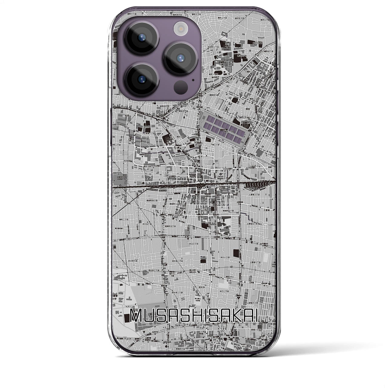 【武蔵境2】地図柄iPhoneケース（クリアタイプ・モノトーン）iPhone 14 Pro Max 用