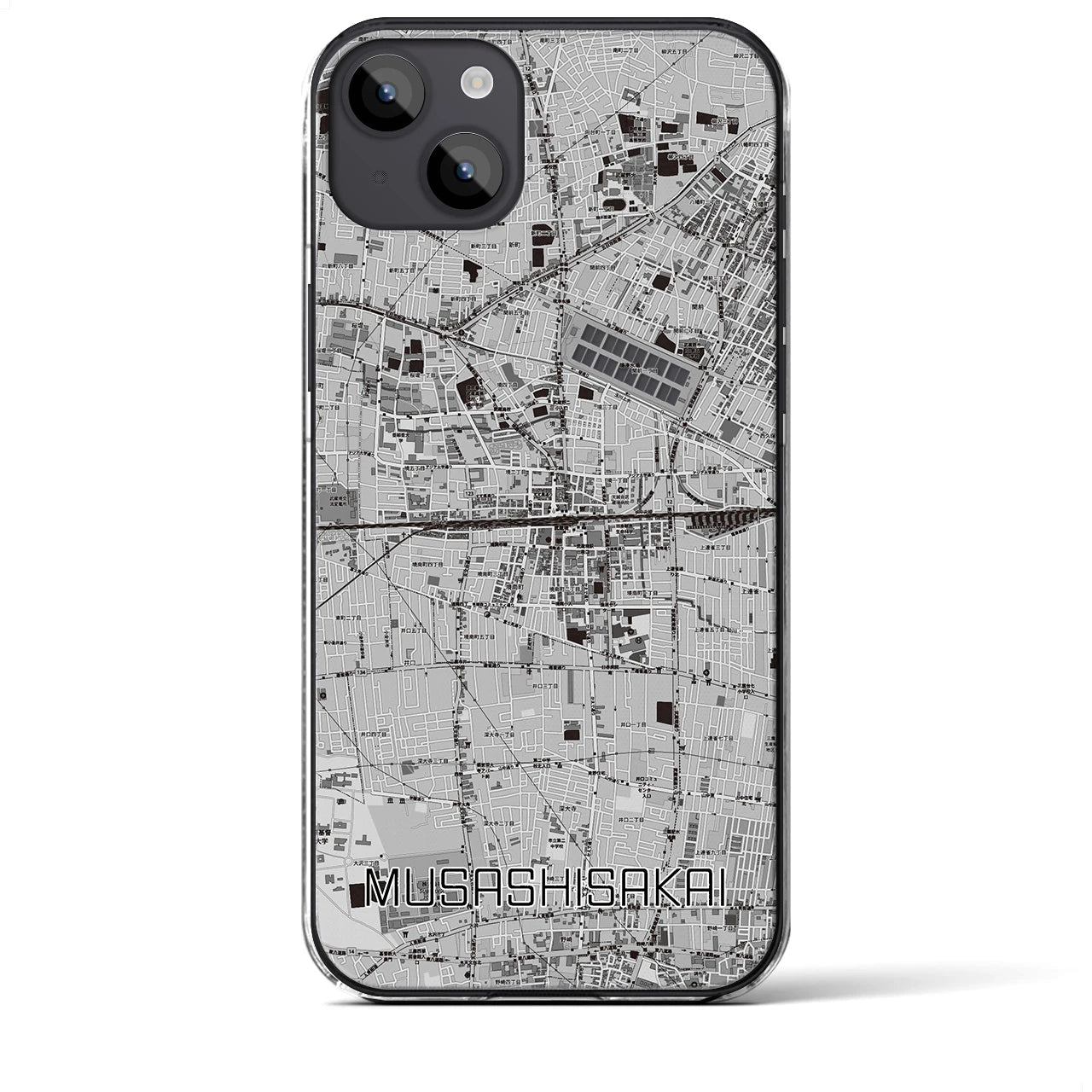 【武蔵境2】地図柄iPhoneケース（クリアタイプ・モノトーン）iPhone 14 Plus 用
