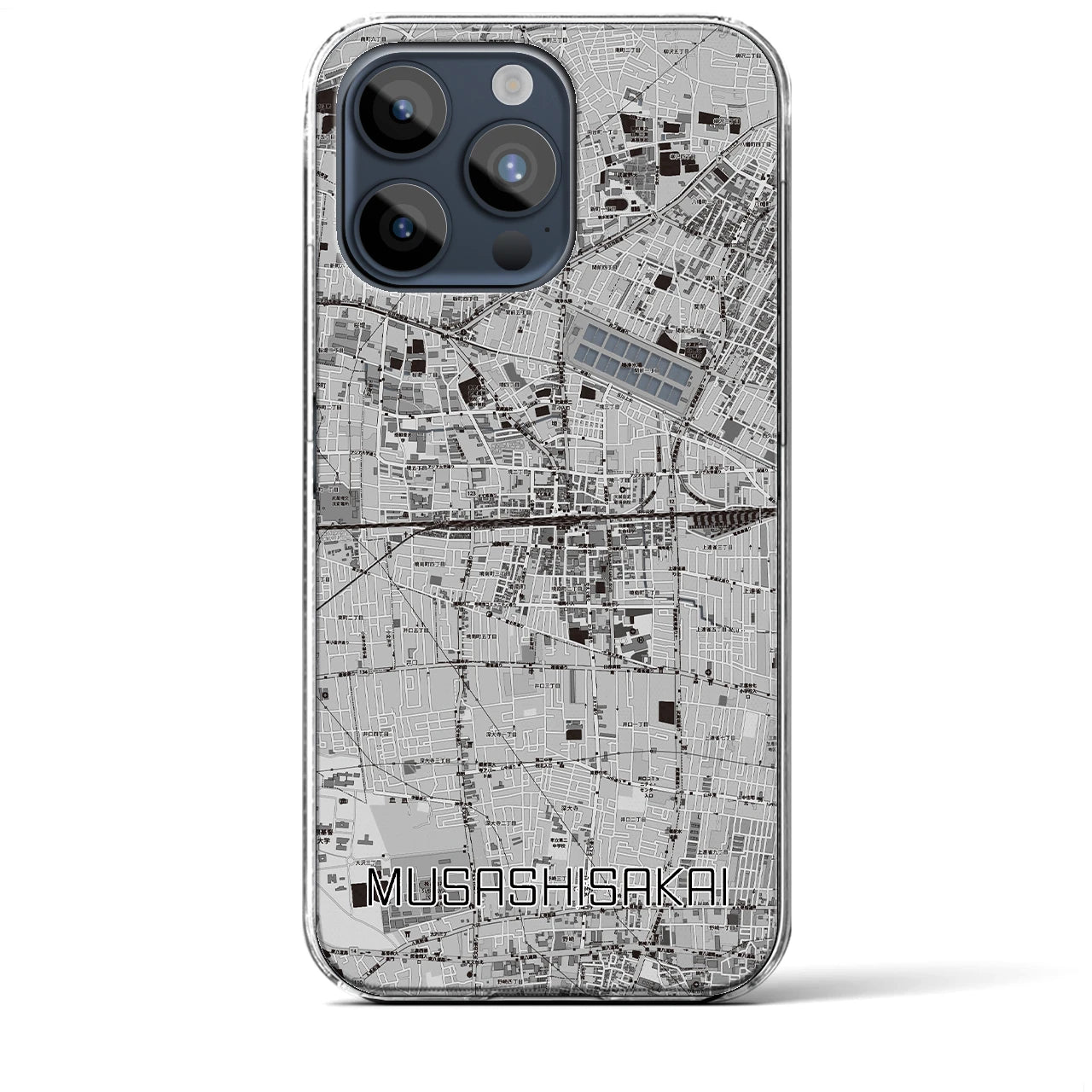 【武蔵境2】地図柄iPhoneケース（クリアタイプ・モノトーン）iPhone 15 Pro Max 用