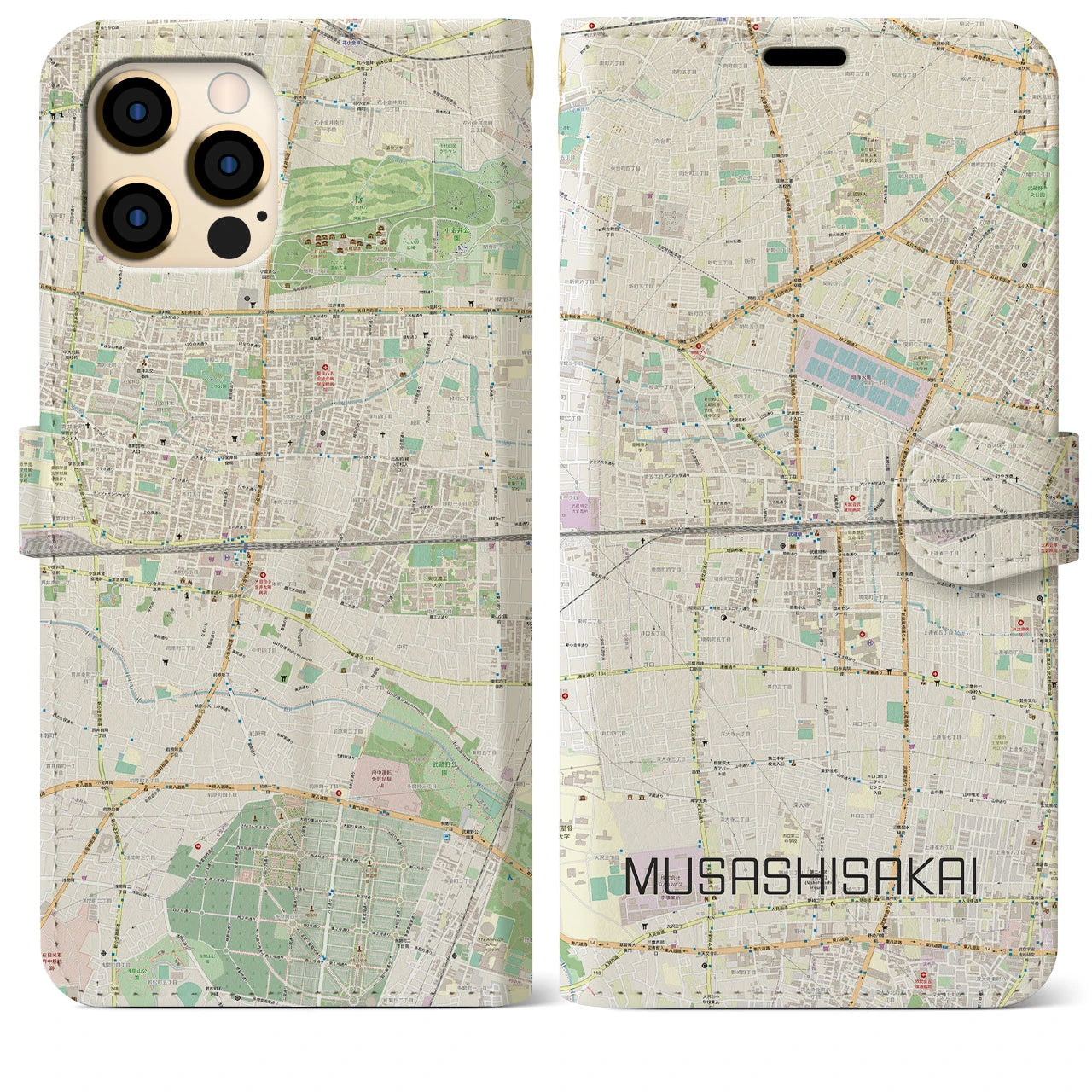 【武蔵境2】地図柄iPhoneケース（手帳両面タイプ・ナチュラル）iPhone 12 Pro Max 用