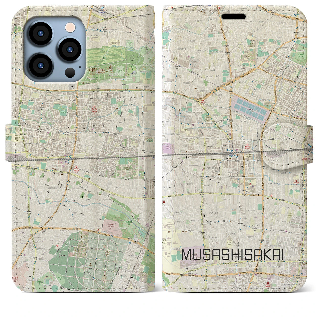 【武蔵境2】地図柄iPhoneケース（手帳両面タイプ・ナチュラル）iPhone 13 Pro Max 用