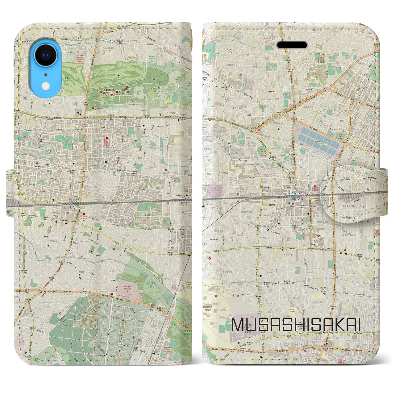 【武蔵境2】地図柄iPhoneケース（手帳両面タイプ・ナチュラル）iPhone XR 用