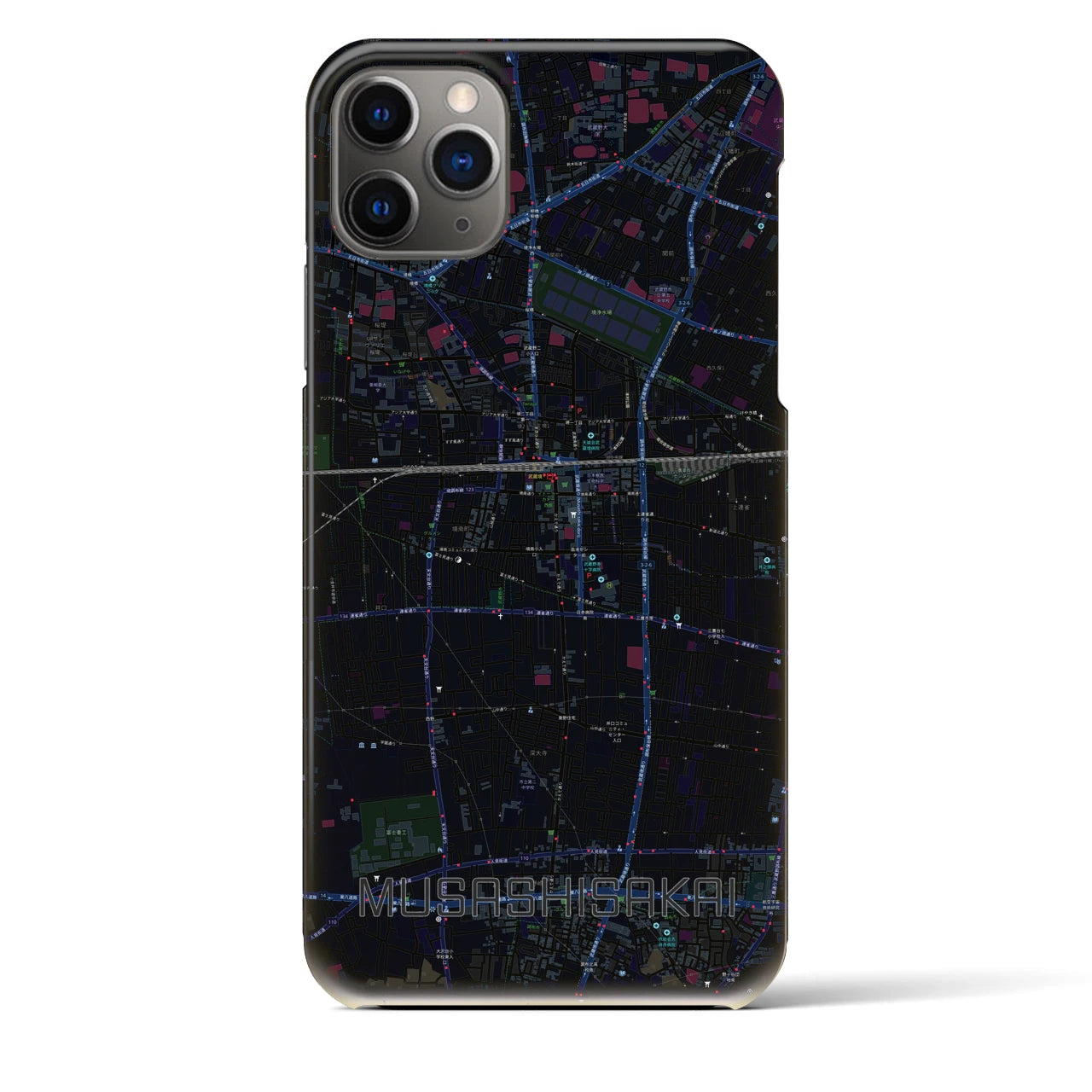 【武蔵境】地図柄iPhoneケース（バックカバータイプ・ブラック）iPhone 11 Pro Max 用