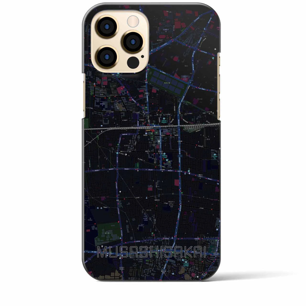 【武蔵境】地図柄iPhoneケース（バックカバータイプ・ブラック）iPhone 12 Pro Max 用