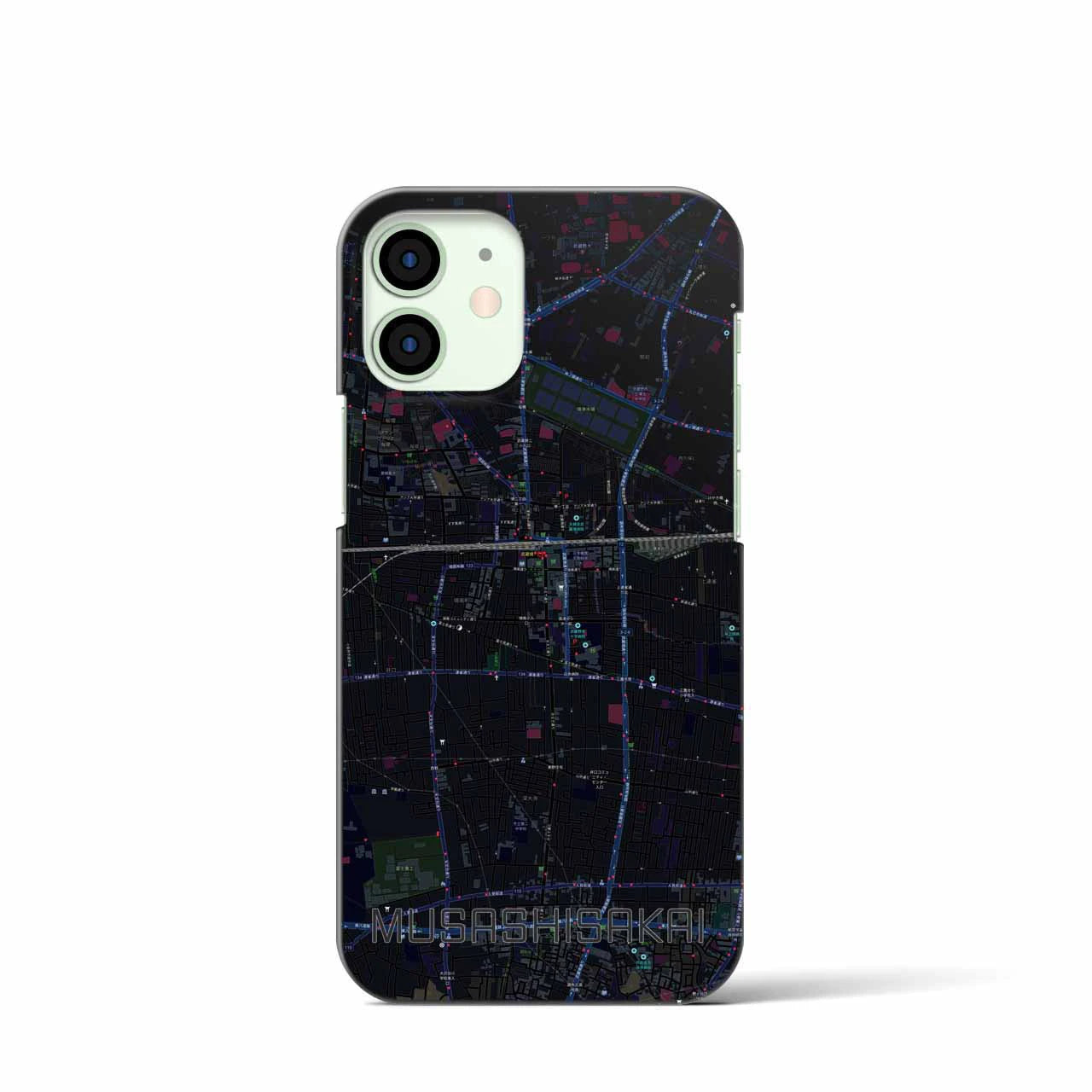 【武蔵境】地図柄iPhoneケース（バックカバータイプ・ブラック）iPhone 12 mini 用