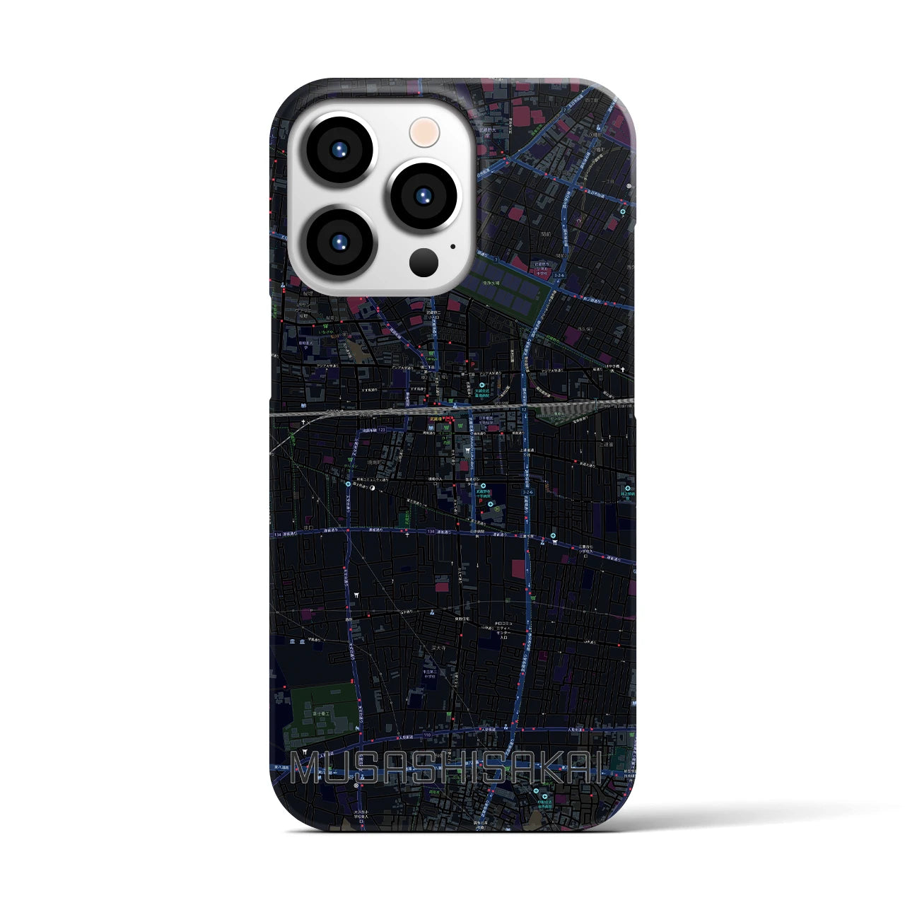 【武蔵境】地図柄iPhoneケース（バックカバータイプ・ブラック）iPhone 13 Pro 用
