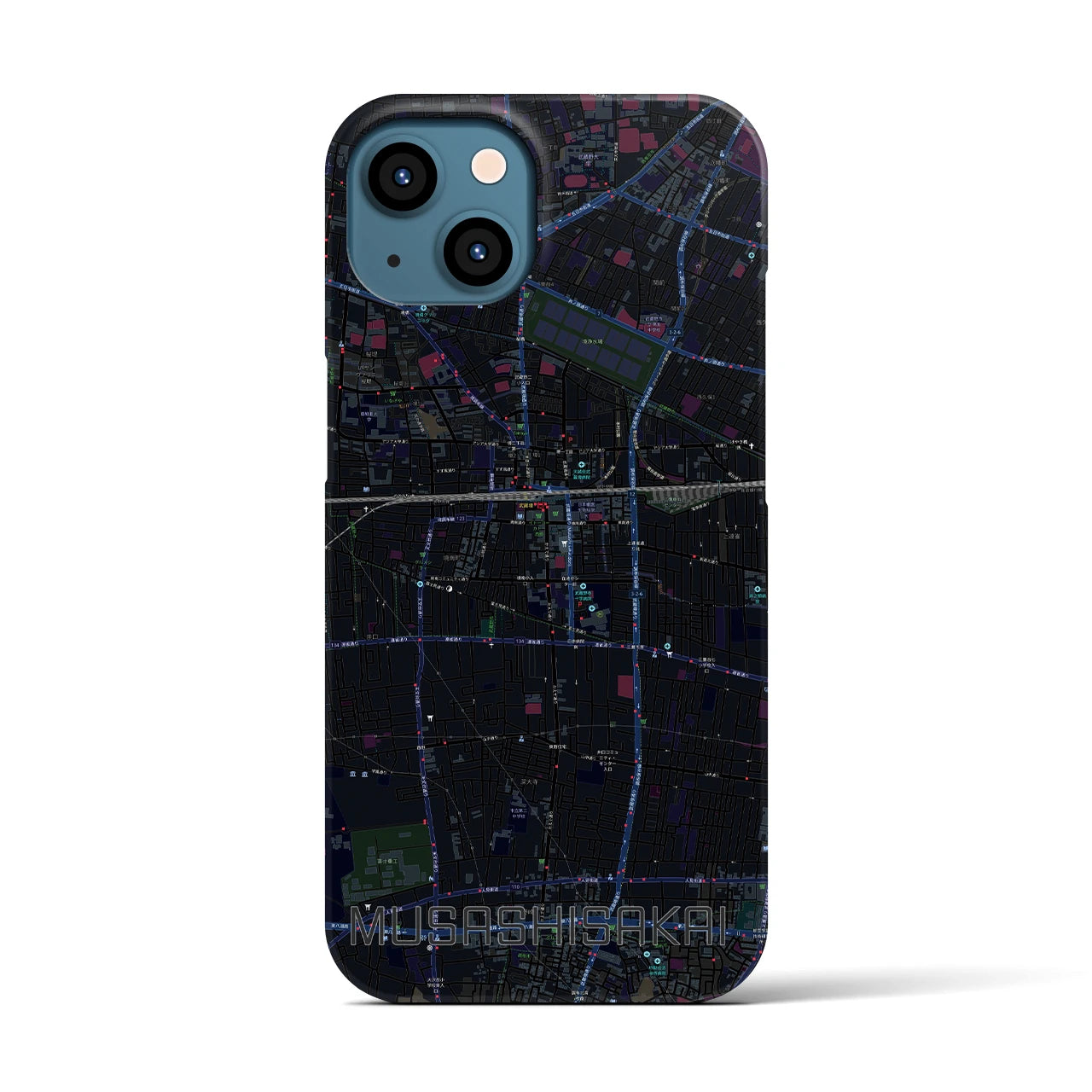 【武蔵境】地図柄iPhoneケース（バックカバータイプ・ブラック）iPhone 13 用