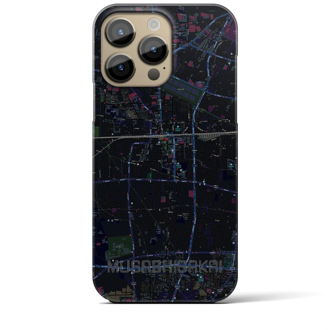 【武蔵境】地図柄iPhoneケース（バックカバータイプ・ブラック）iPhone 14 Pro Max 用