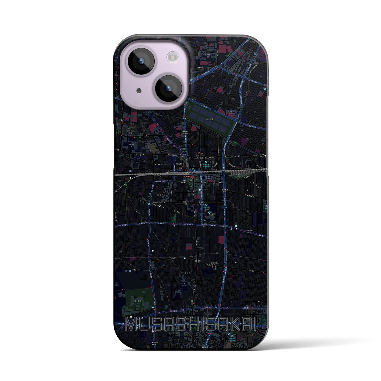 【武蔵境】地図柄iPhoneケース（バックカバータイプ・ブラック）iPhone 14 用