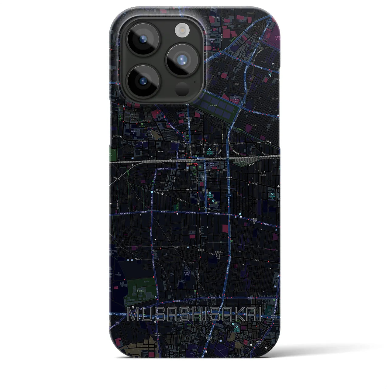 【武蔵境】地図柄iPhoneケース（バックカバータイプ・ブラック）iPhone 15 Pro Max 用